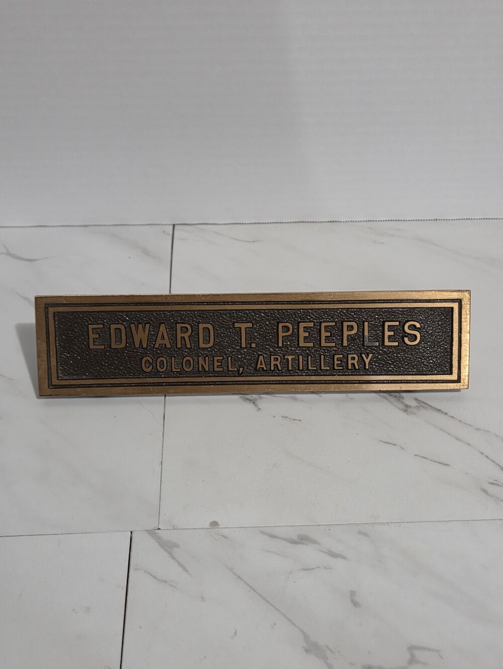 Vtg WWII Army Artillery Cast Bronze Desk Nameplate Plaque Col Edward T Peeples